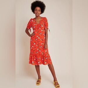 Anthropologie maeve eudora floral midi dress red